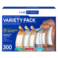 Care Science frente del paquete con 300 curitas, ideal para botiquines
