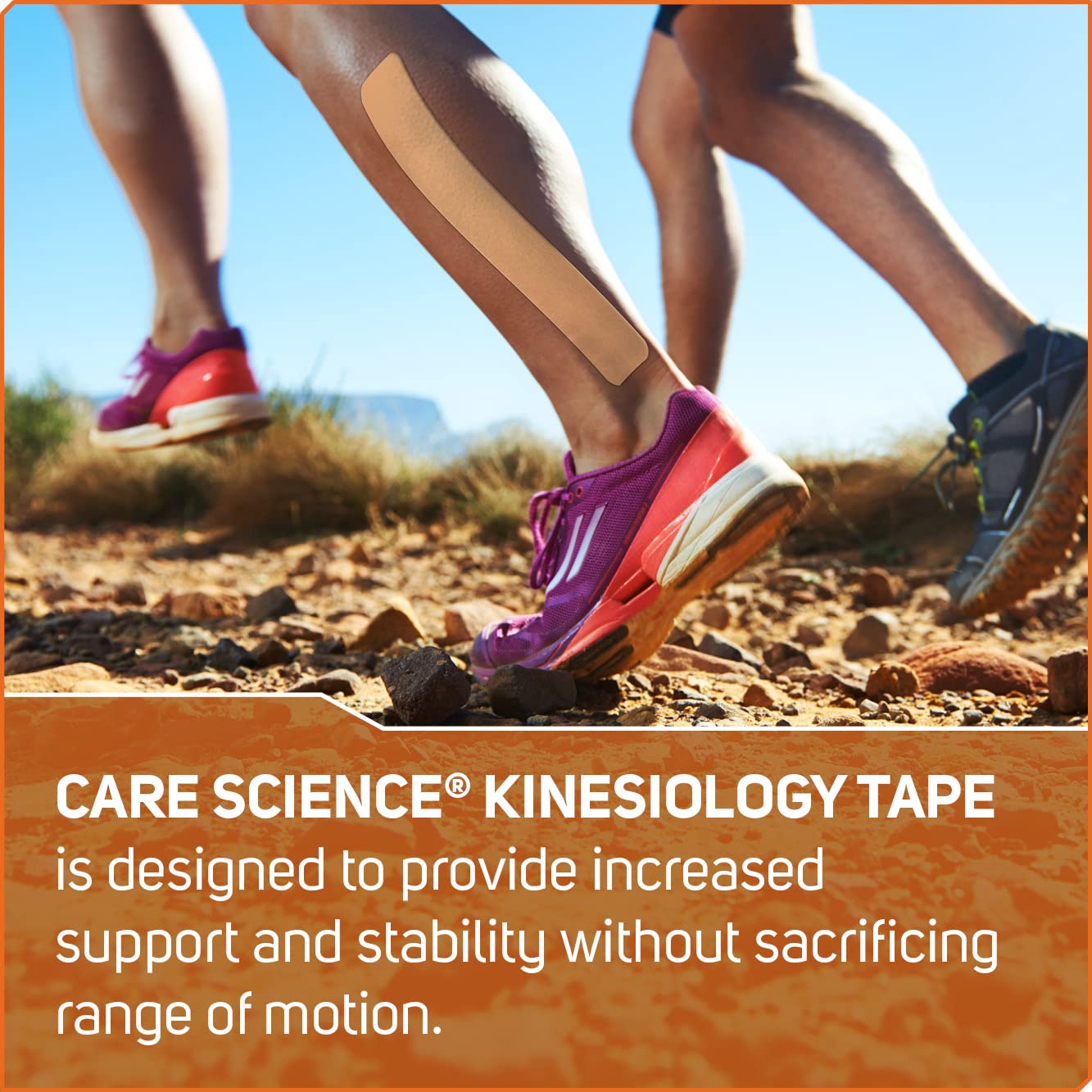 Care Science rodilla con cinta aplicada para estabilidad durante ejercicio