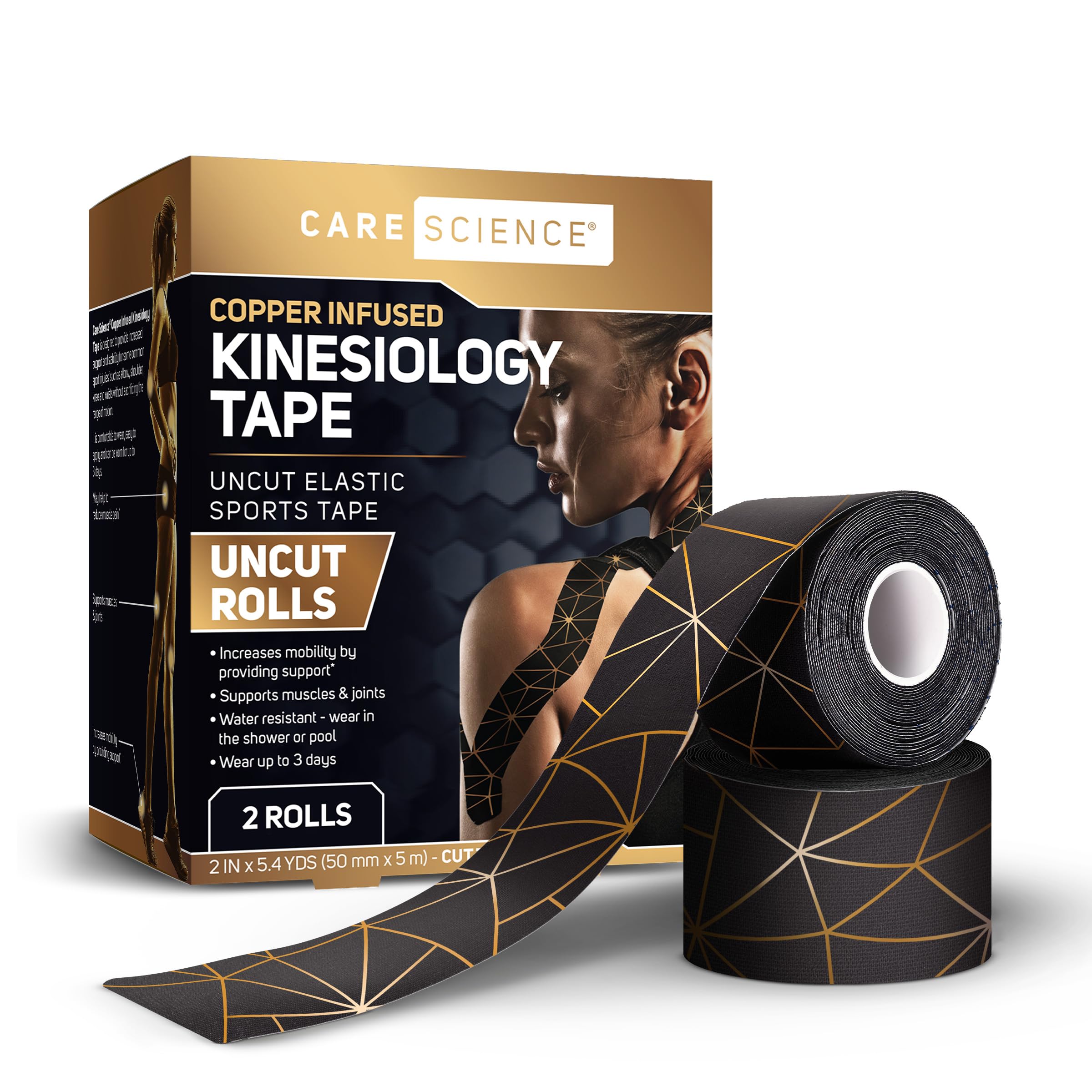 Care Science rollo frontal mostrando longitud y color negro para personalizar vendajes