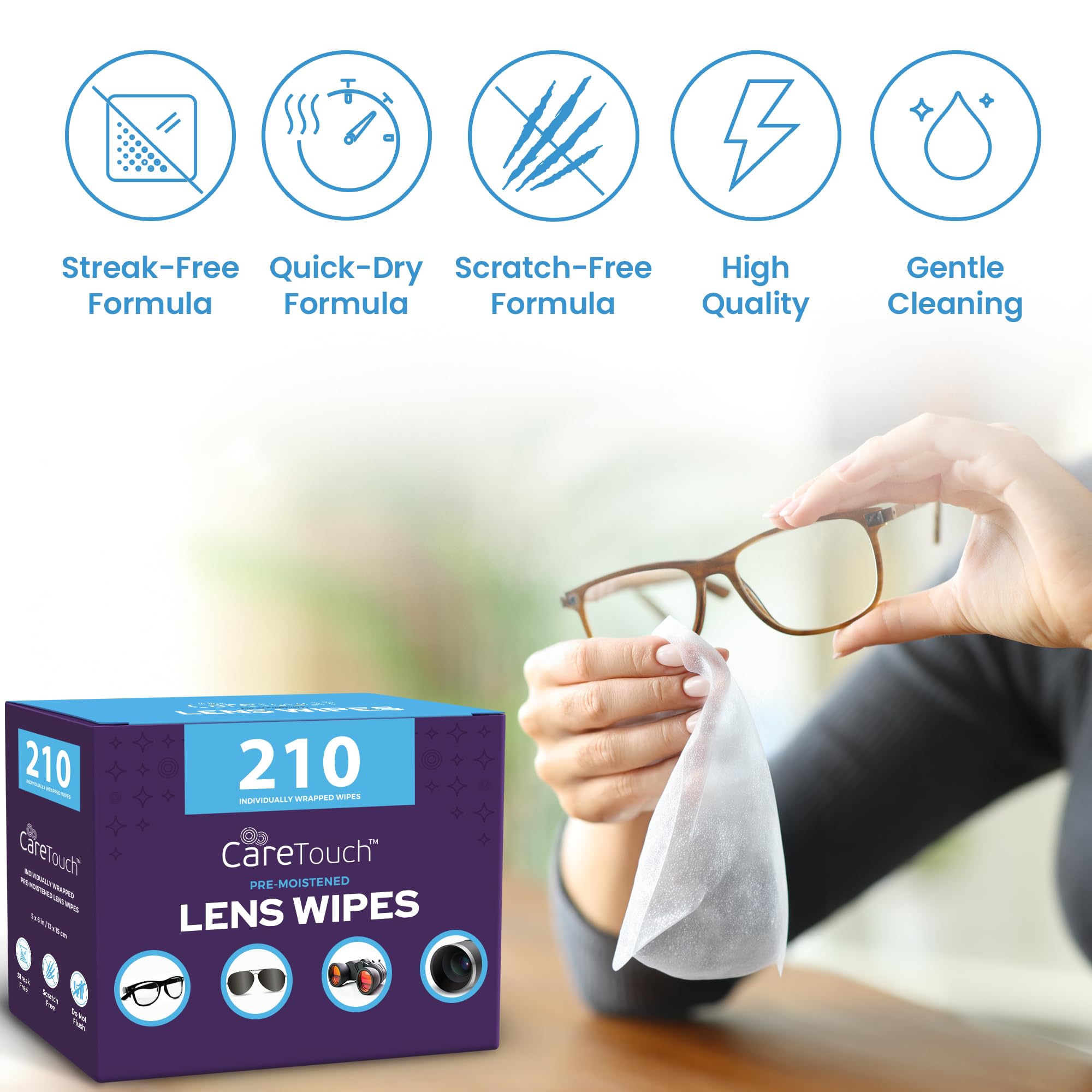 Care Touch eliminando suciedad de lente de cámara para fotos nítidas