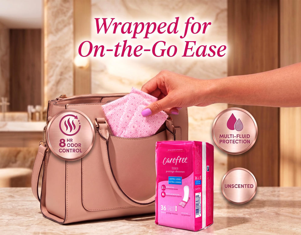 Carefree protector en bolso indicando conveniencia y protección en viajes