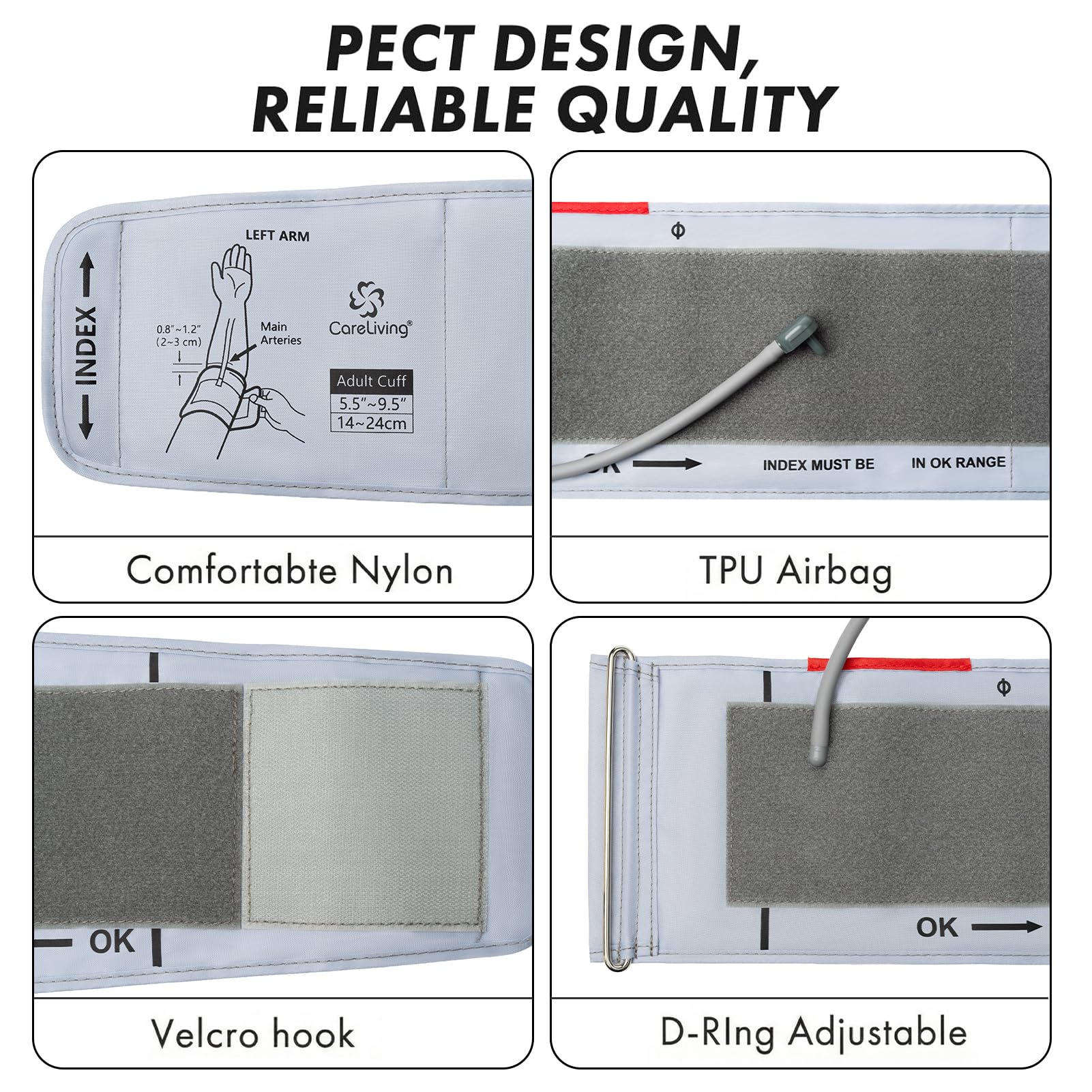CARELIVING primer plano del velcro y nylon para confort y durabilidad
