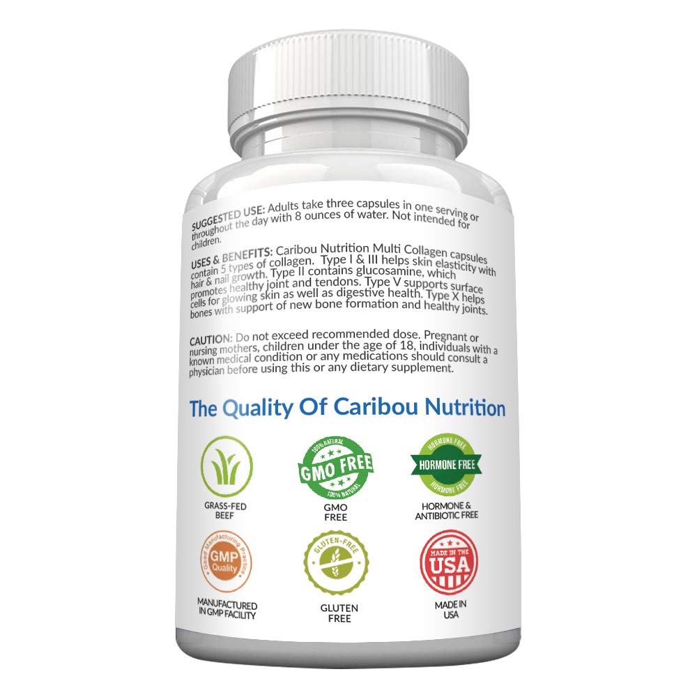 Caribou Nutrition etiqueta con lista de ingredientes y tipos de colágeno