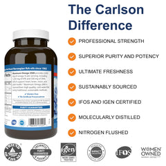 Carlson primer plano de una softgel destacando textura y brillo, fácil de tragar