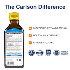 Carlson etiqueta en primer plano con información de EPA y DHA y beneficios claros