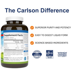Carlson etiqueta con ingredientes y beneficios visibles para confianza en calidad y potencia