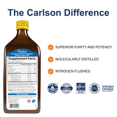 Carlson etiqueta con lista de ingredientes y certificaciones, claridad y transparencia