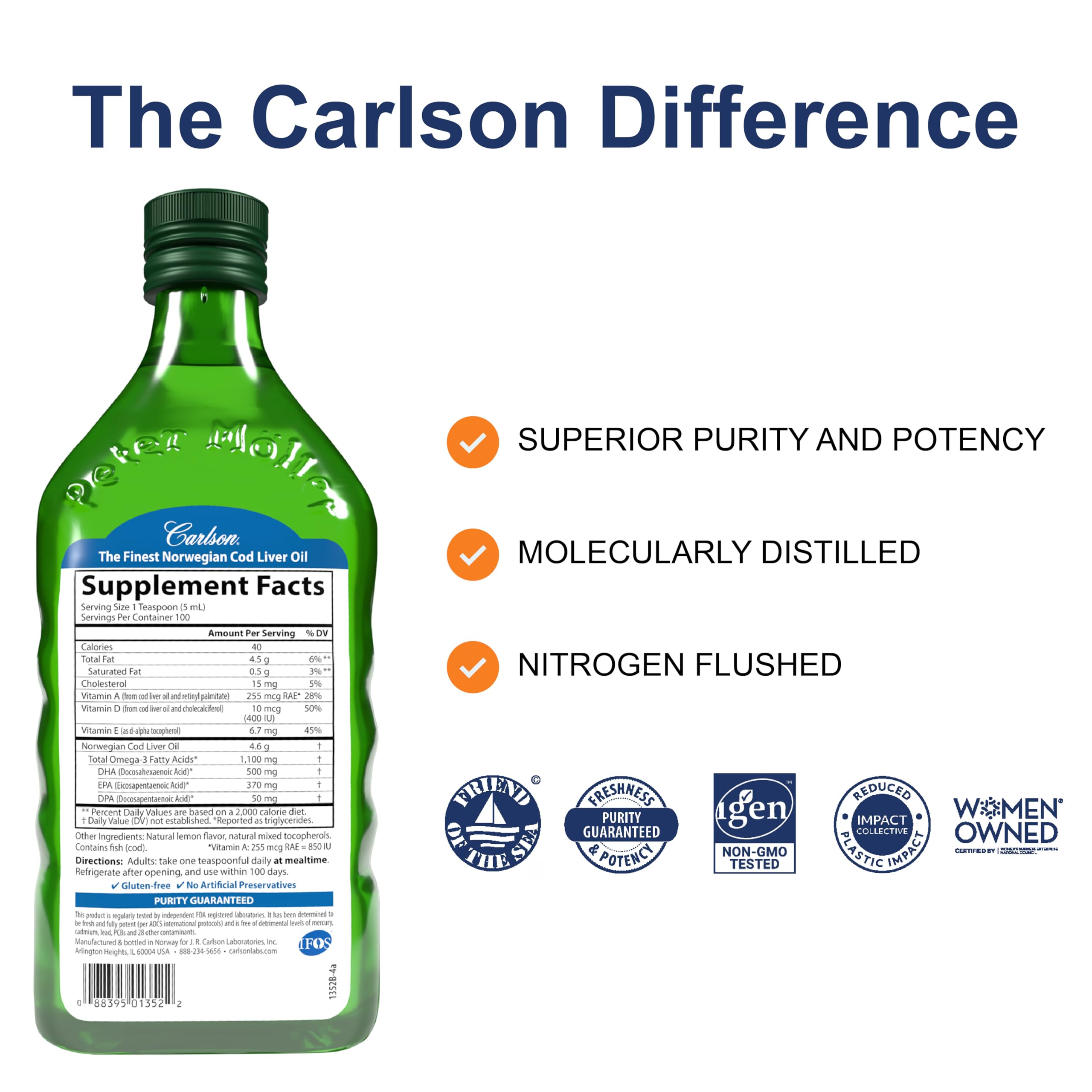 Carlson etiqueta nutricional enfocada, claridad en contenido y dosificación