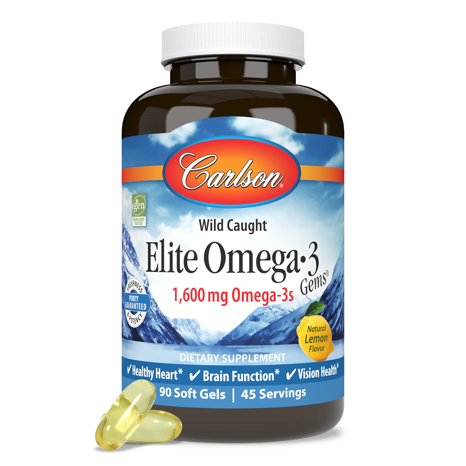 Carlson etiqueta con información nutricional y certificaciones visibles