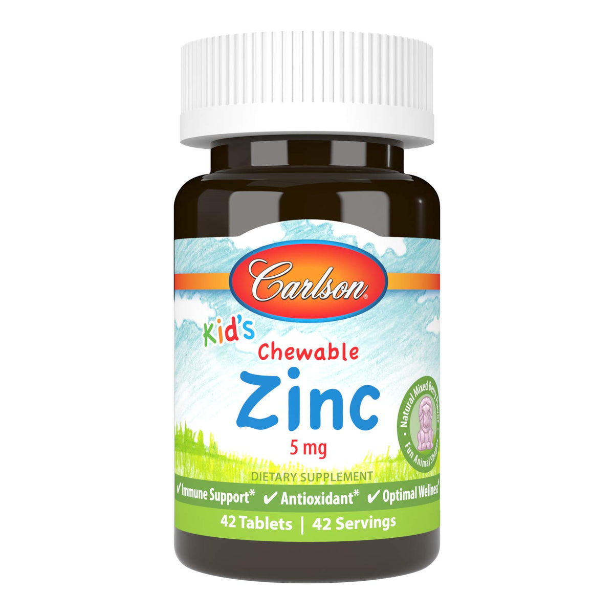 Carlson frasco delantero mostrando zinc 5 mg y beneficio conveniencia