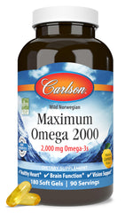 Carlson frasco frontal mostrando etiqueta y cantidad 180 softgels, clara identificación