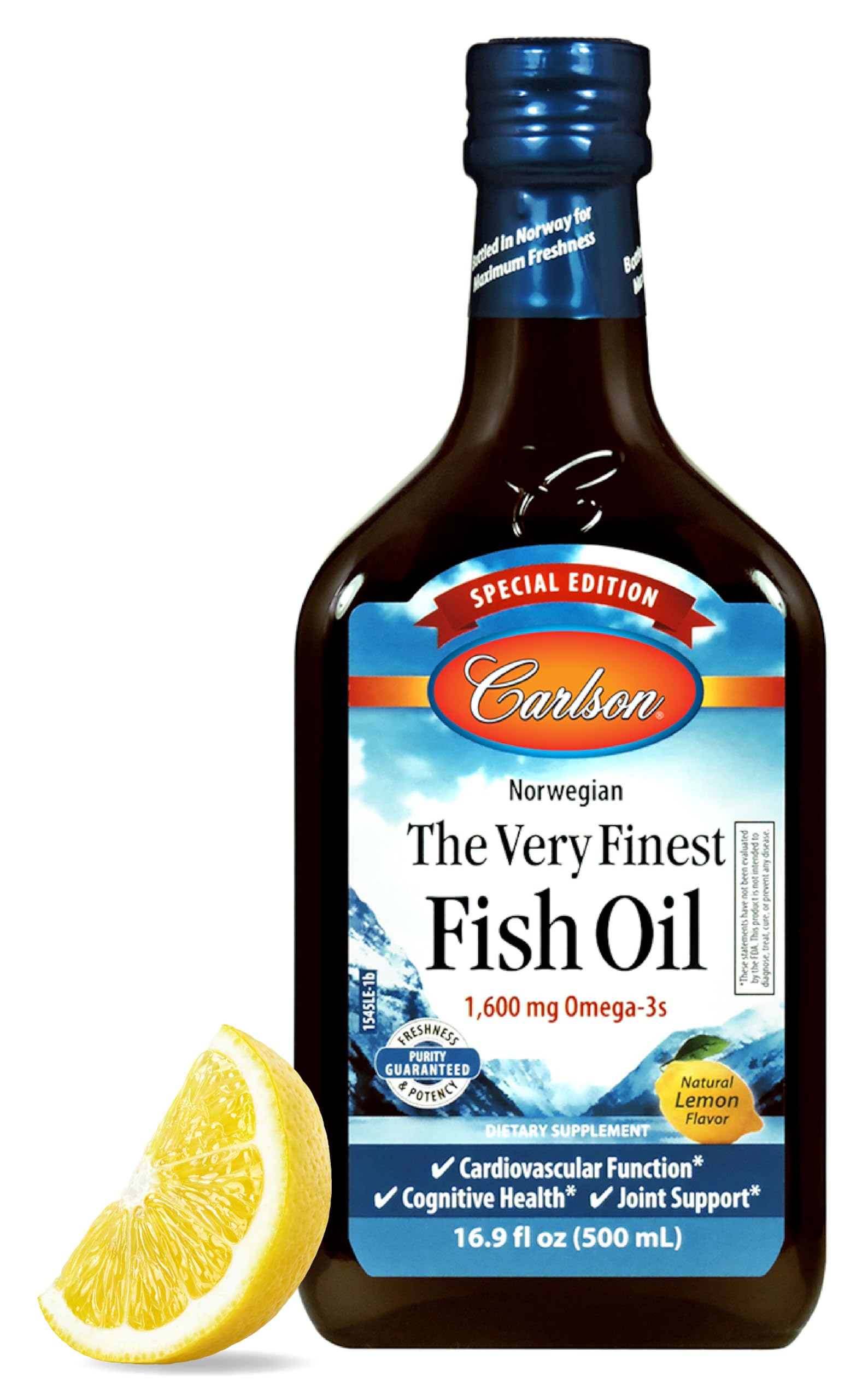 Botella Carlson The Very Finest Fish Oil 500 mL mostrando etiqueta frontal y formato práctico