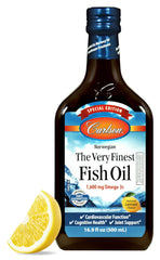 Botella Carlson The Very Finest Fish Oil 500 mL mostrando etiqueta frontal y formato práctico