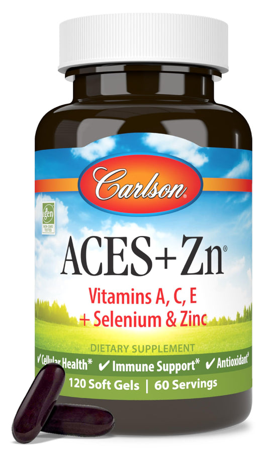 Carlson frente del envase mostrando 120 softgels y beneficio antioxidante