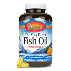 Carlson frasco frontal mostrando etiqueta y beneficio de omega‑3
