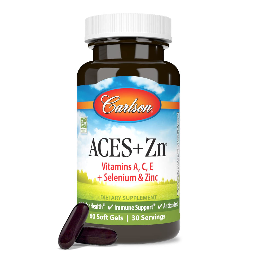 Carlson etiqueta con ingredientes clave A, C, E, selenio y zinc en foco