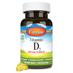 Carlson envase frontal mostrando 120 softgels y beneficios óseos