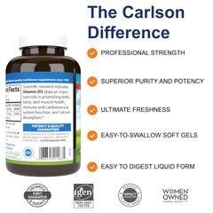 Carlson cápsula softgel en primer plano, fácil de tragar y sin sabor fuerte