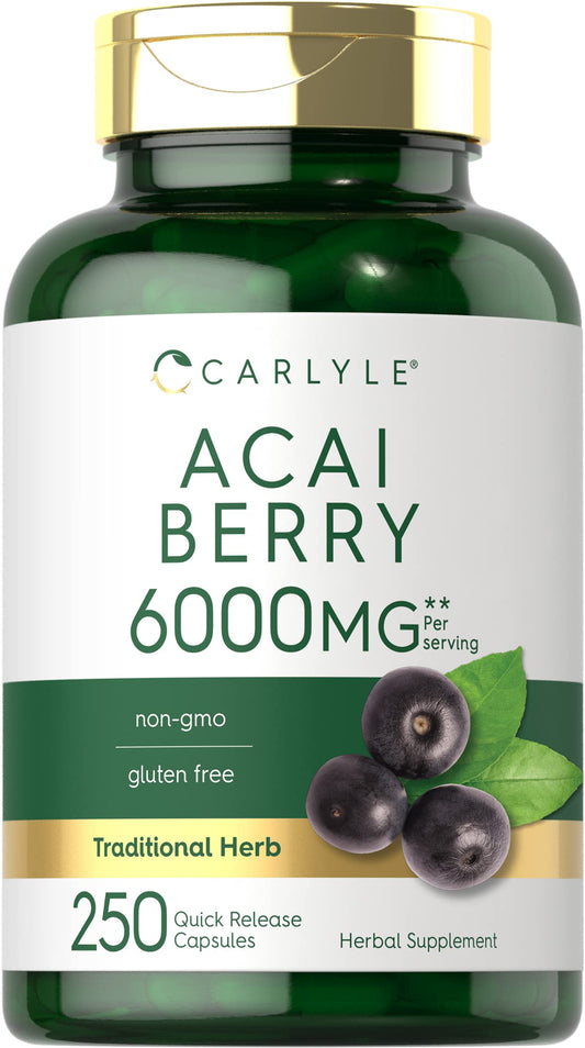 Carlyle Acai Cápsulas 6000mg en bote, apoyo para un estilo de vida activo.