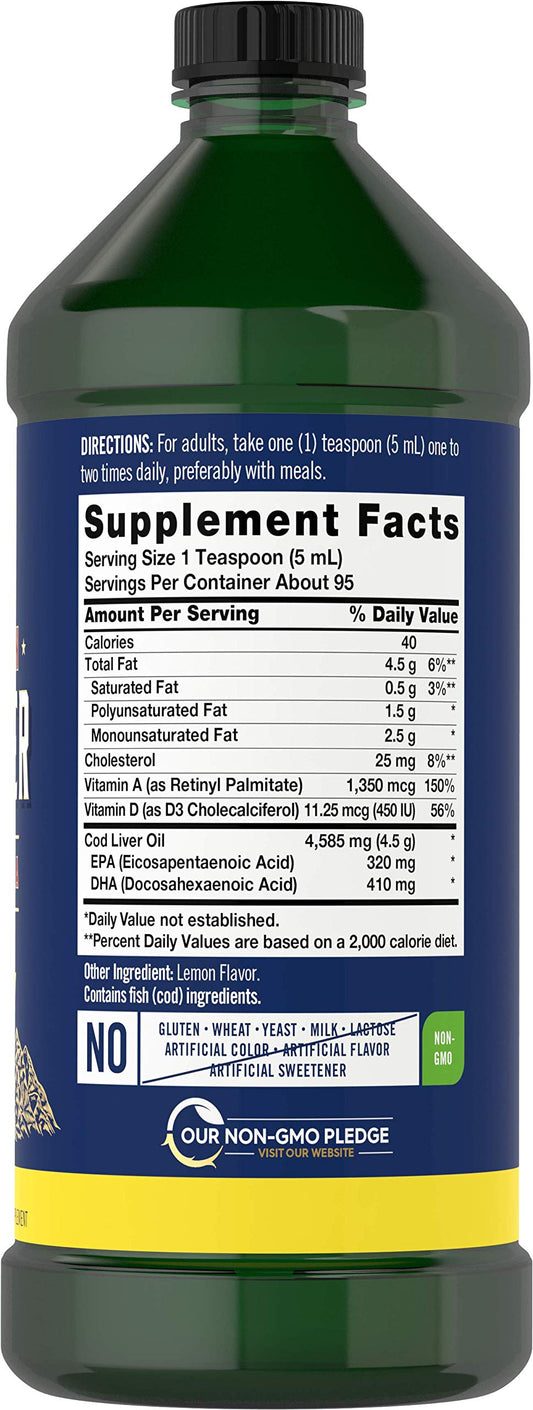 Carlyle aceite hígado de bacalao limón, botella-2, sabor cítrico agradable.