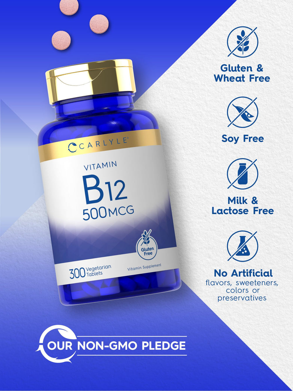 Carlyle vit B-12 etiqueta nutricional legible mostrando ingredientes