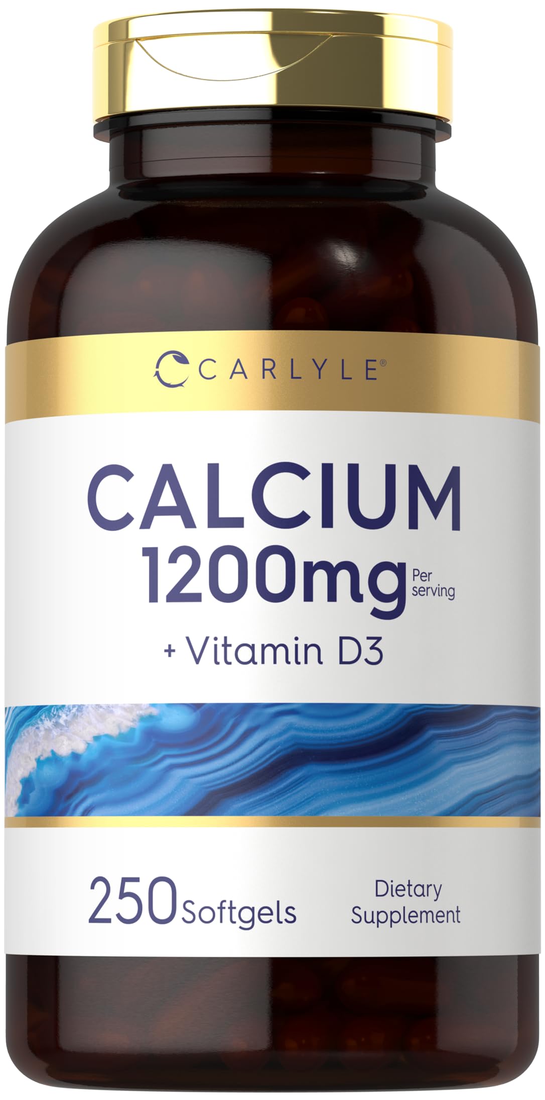 Carlyle frasco frontal mostrando 250 softgels y beneficios