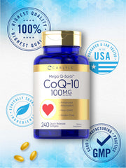 Etiqueta nutricional de Carlyle CoQ10 mostrando dosis de 100 mg y componentes claros