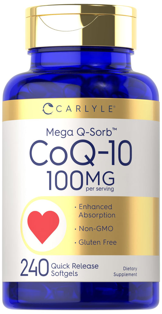 Carlyle frasco frontal del producto que muestra 240 softgels y beneficio de suministro prolongado