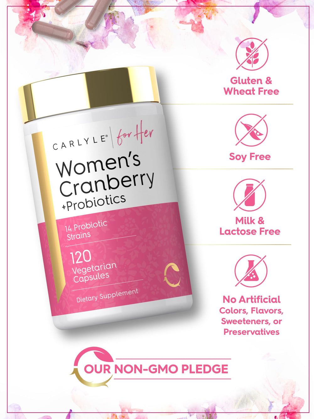 Carlyle arándanos y extracto natural que destacan el componente cranberry