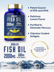 Carlyle envase abierto con etiqueta legible que destaca omega‑3 600 mg