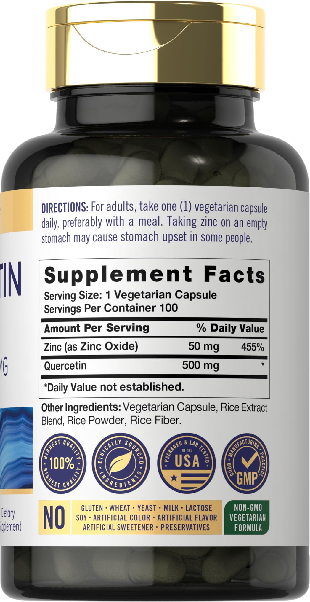 Carlyle etiqueta cercana con información de ingredientes y calidad