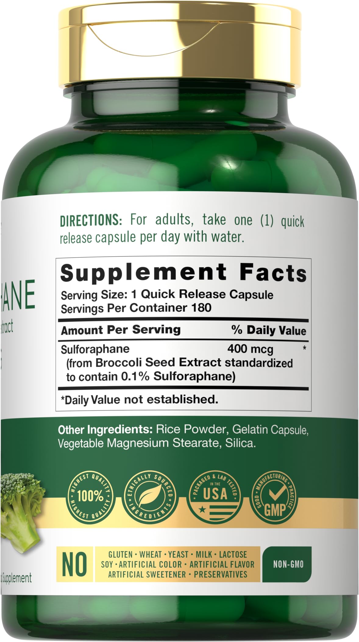 Carlyle etiqueta detalle con 400 mcg y transparencia en ingredientes