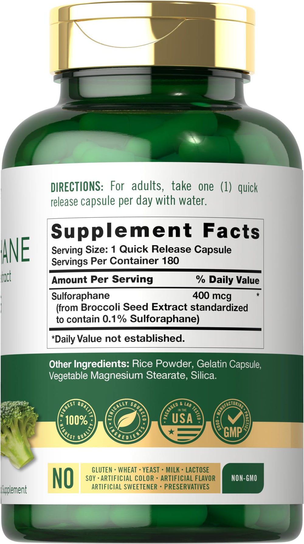 Carlyle etiqueta detalle con 400 mcg y transparencia en ingredientes