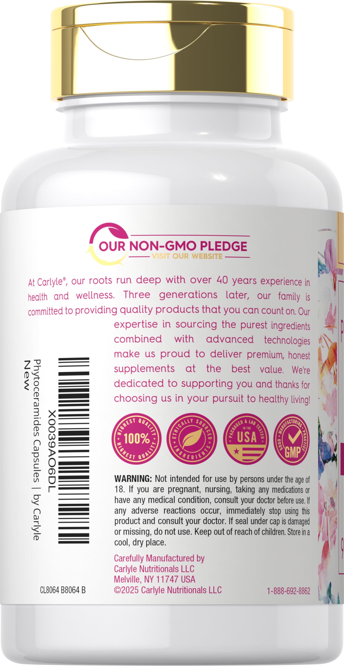 Carlyle etiqueta con información nutricional y beneficios del producto