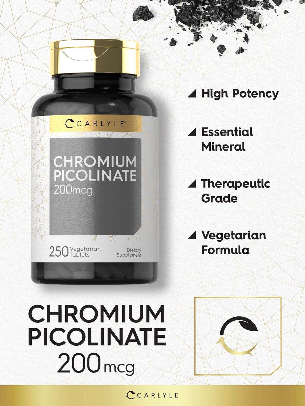 Carlyle etiqueta con ingredientes y beneficios de pureza comprobada