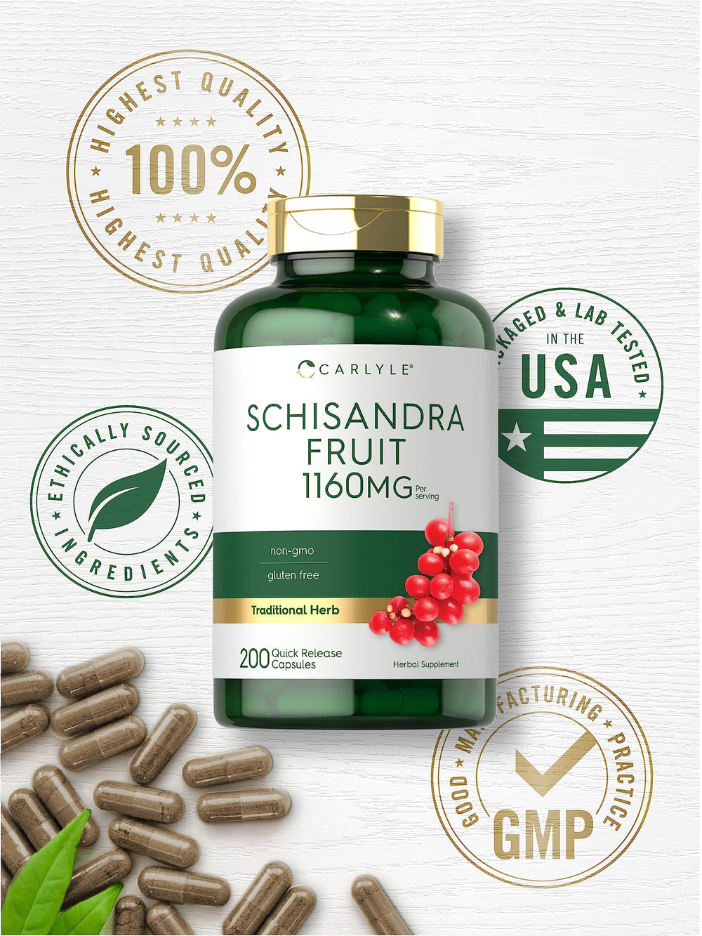 Carlyle polvo de extracto de Schisandra, evidencia aspecto natural