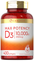 Carlyle frasco delantero de Vitamina D3 10,000 IU muestra beneficio de alta potencia