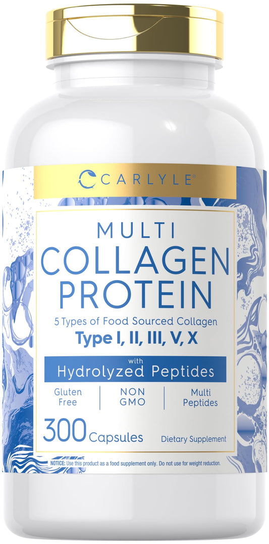 Frente del envase Carlyle Multi Collagen mostrando etiqueta y cantidad 300