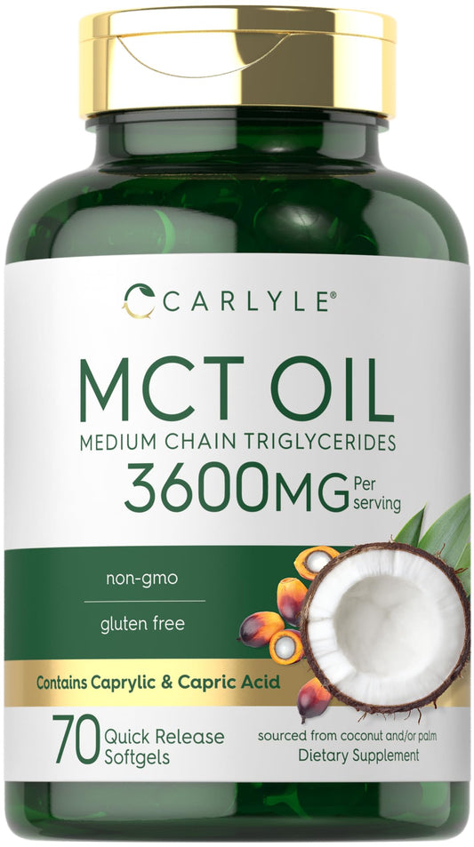 Carlyle frasco frontal mostrando 70 softgels y diseño claro