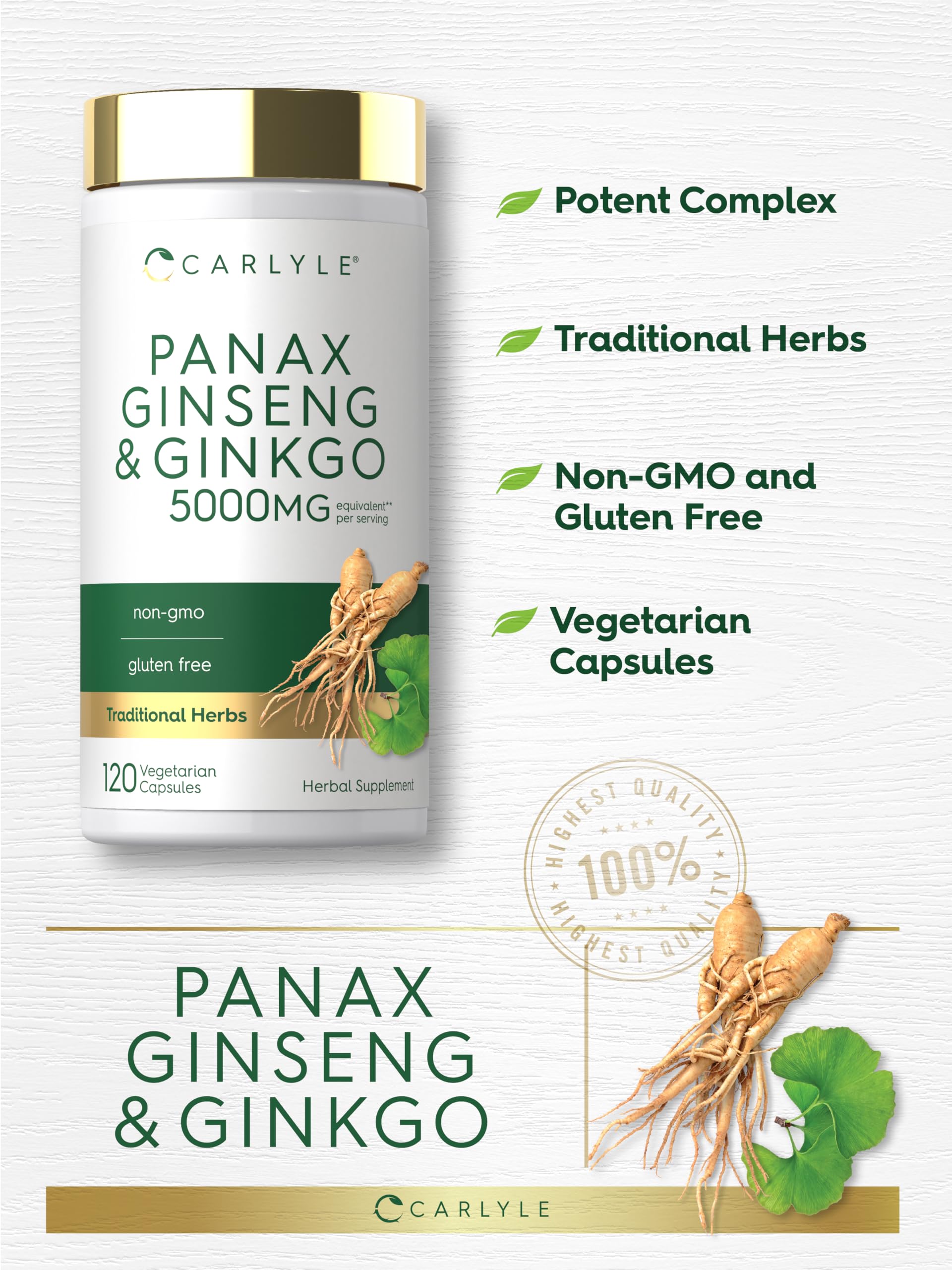 Carlyle ilustración de ginseng y ginkgo como ingredientes naturales reconocibles