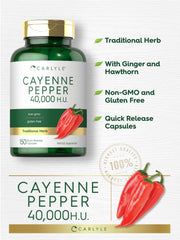 Carlyle ingredientes primarios: cayena, jengibre y baya de espino visibles