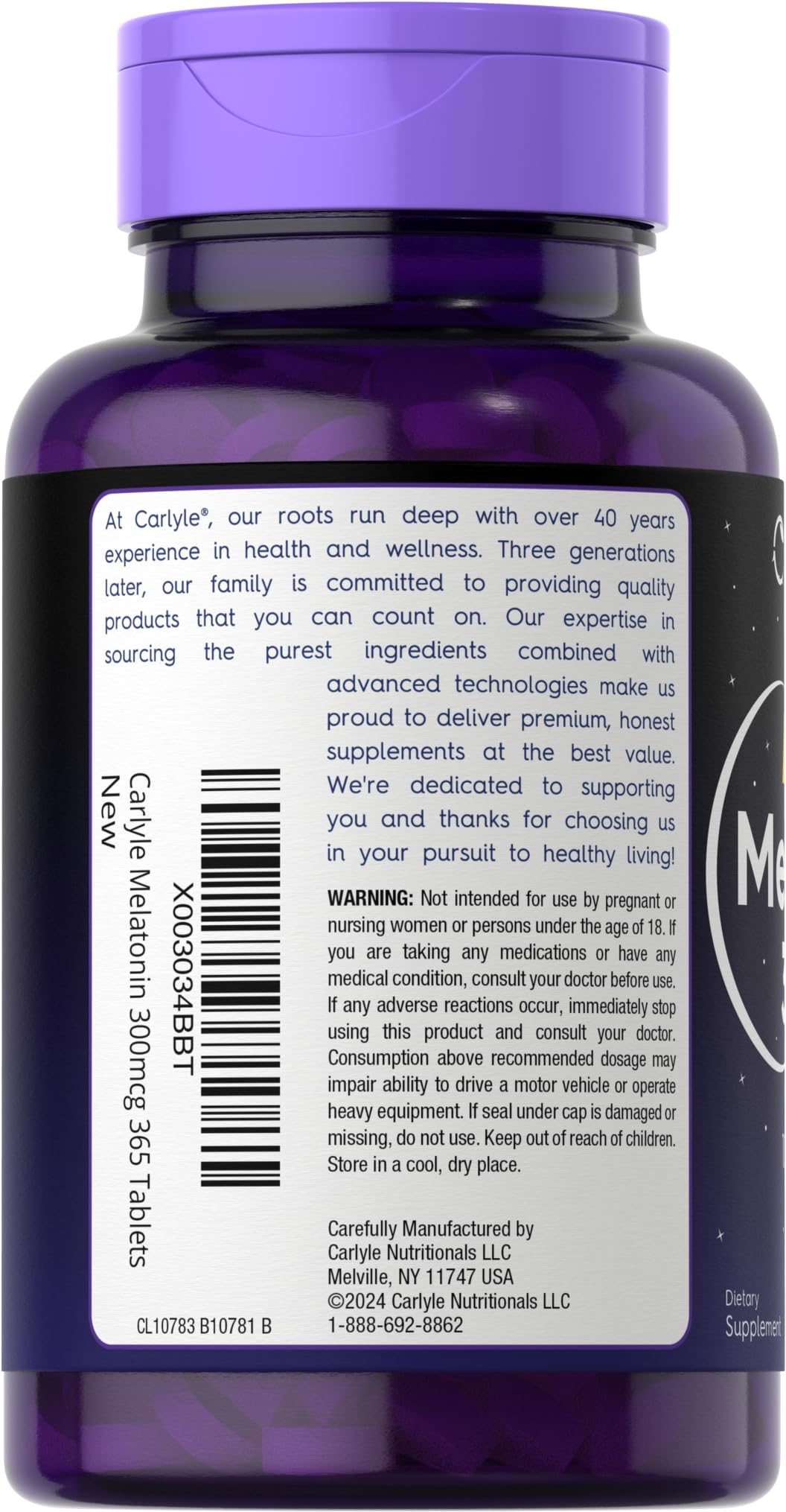 Carlyle primer plano de tableta de 300 mcg que ilustra tamaño y textura
