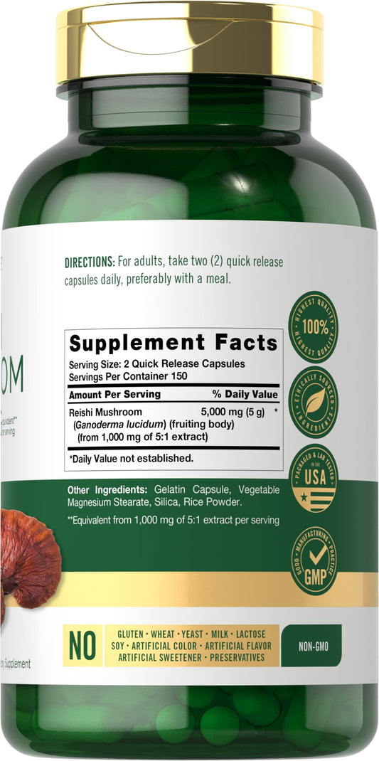 Carlyle reishi etiqueta detallada con ingredientes y garantía de calidad