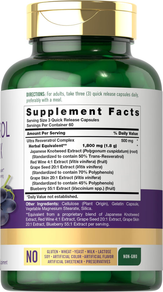 Cápsulas de Carlyle Resveratrol Complex en mano, tamaño cómodo para tomar