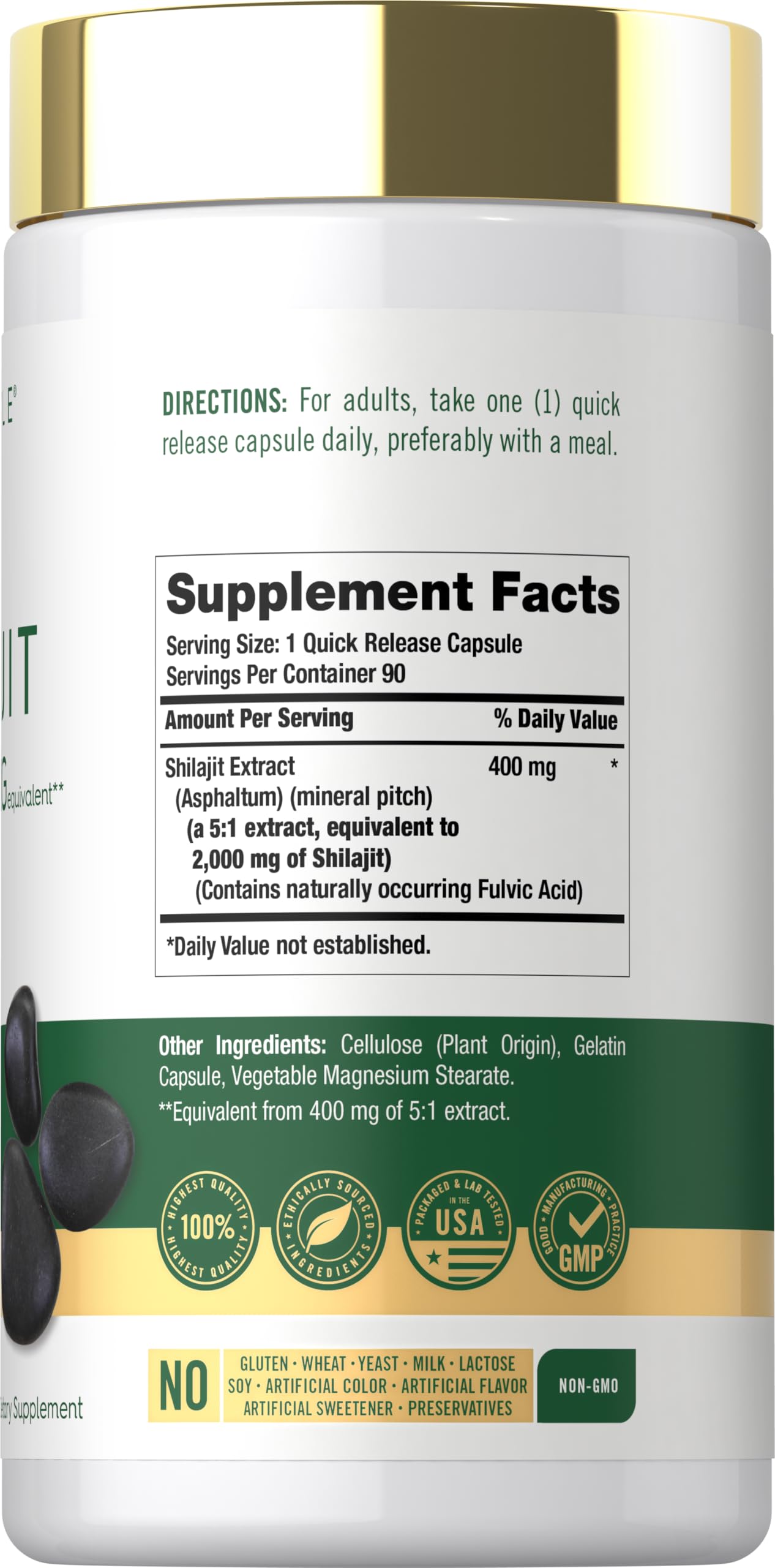 Carlyle etiqueta lateral con información de ingredientes y pruebas