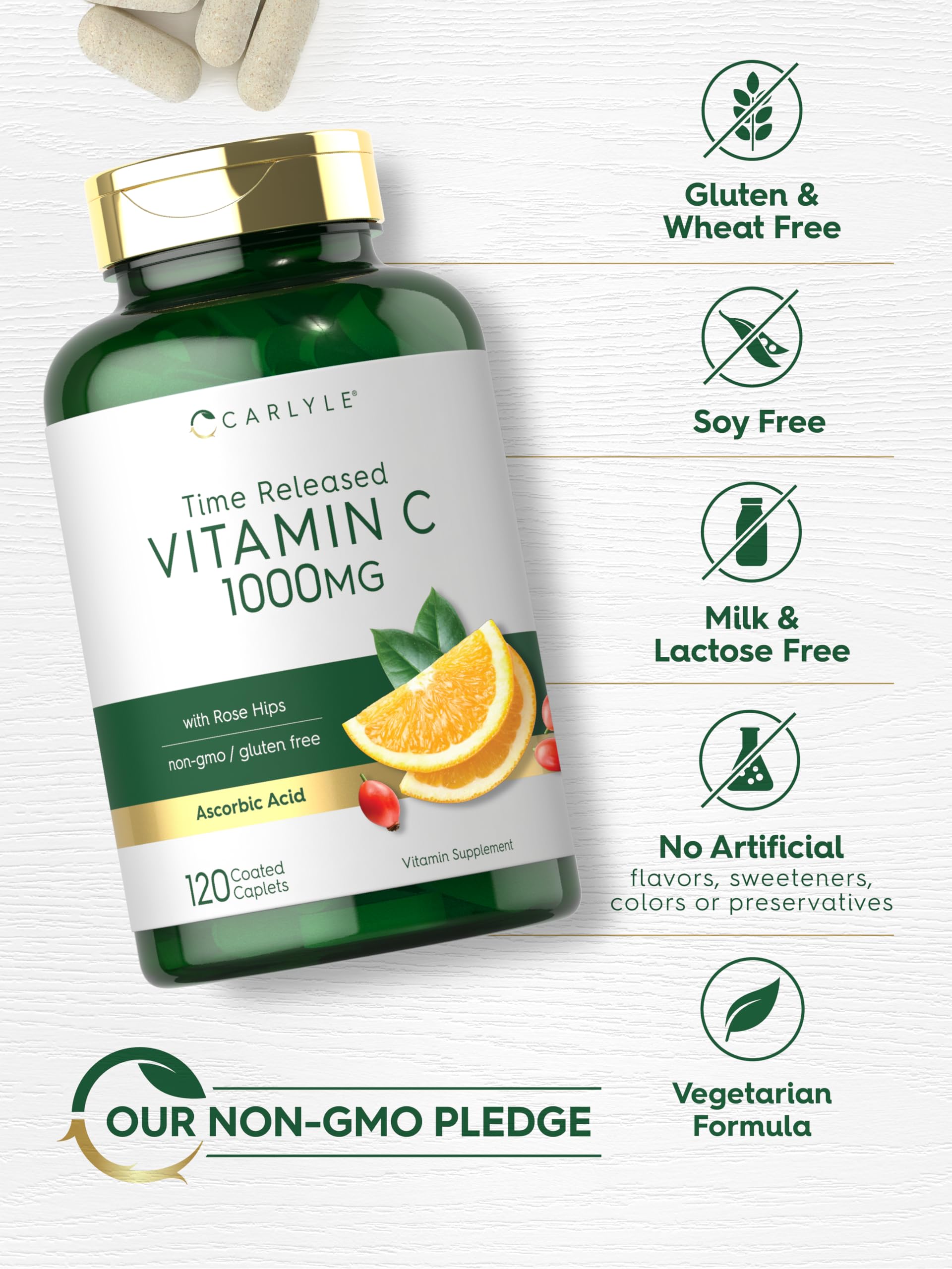 Carlyle etiqueta nutricional clara con información de 1000 mg por caplet