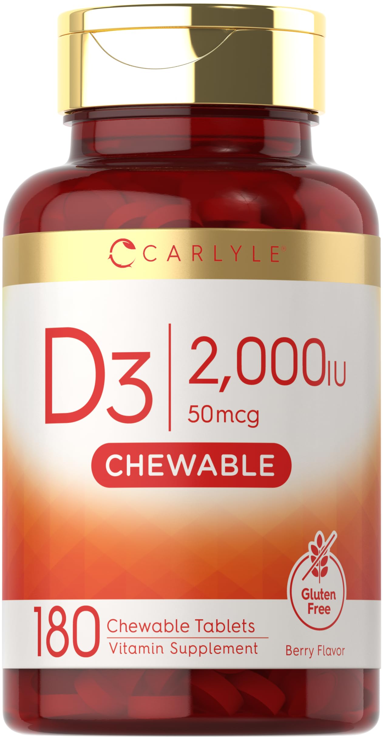 Carlyle frasco frontal del producto con 180 comprimidos y ventaja práctico