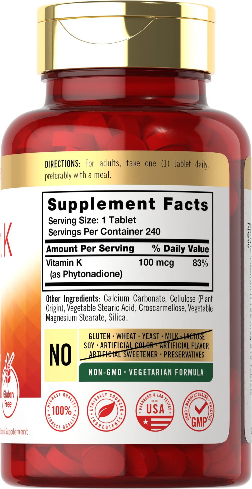 Carlyle tableta de Vitamina K en primer plano con textura y facilidad de ingestión