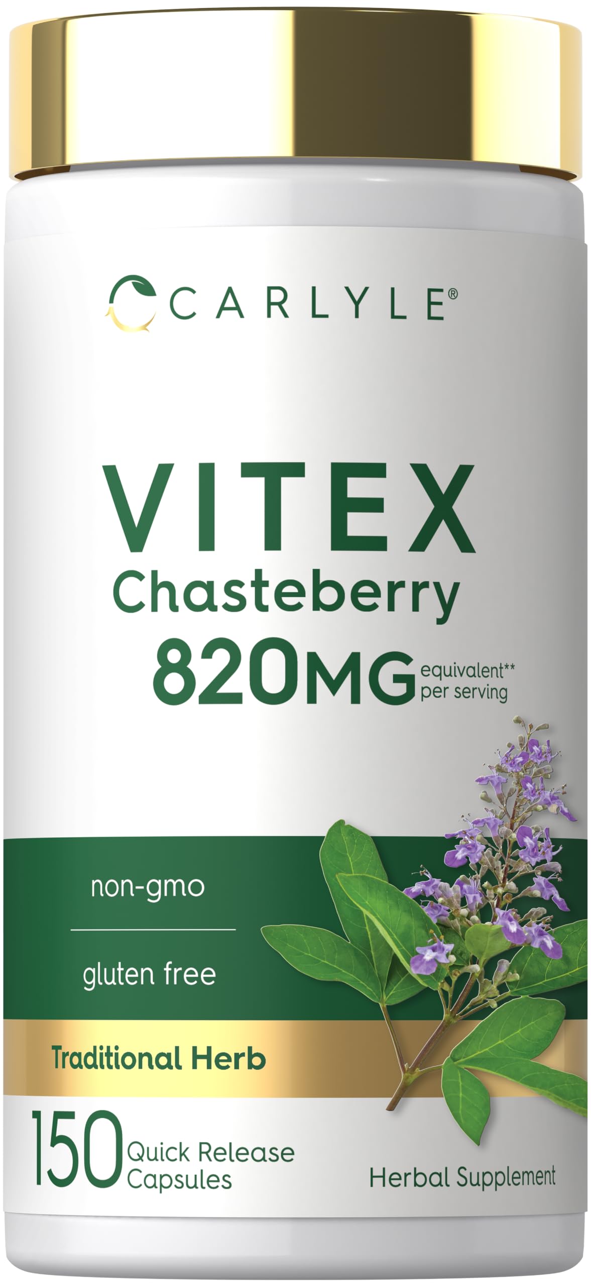 Carlyle envase frontal del suplemento vitex mostrando diseño y cantidad