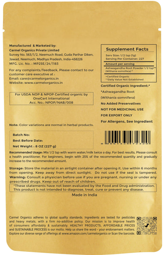 CARMEL ORGANICS textura fina del polvo fácil de mezclar
